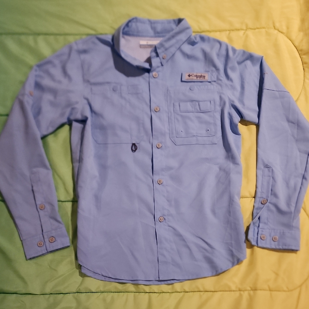 Columbia Boys Blue Long Sleeve Fishing Shirt
